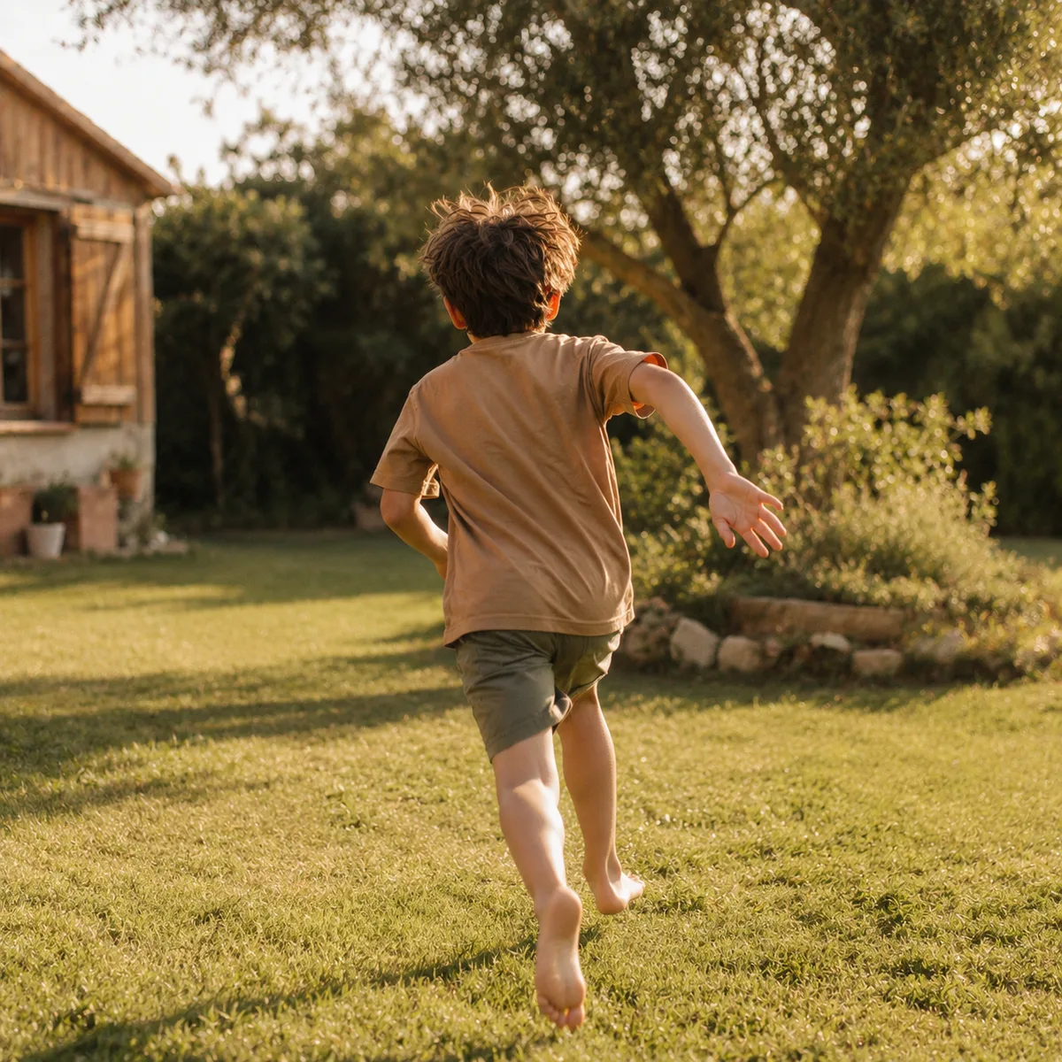 Niño jugando al aire libre, energía y crecimiento